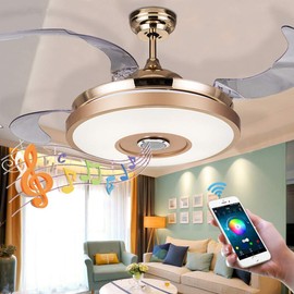 Fandian 36'' Modern Smart Ceiling Fans with Light Bluetooth Speaker Music Player Chandelier 7 Colors Invisible Blades with Remote Control, Dimmable LED Kits Inlcuded (36 Classic)