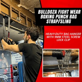 BULL DOZA FIGHT WEAR Boxing Punch Bag Strap/Sling – Heavy Duty Bag Hanger with 9mm Steel Screw Lock Carabiner - 500lbs Bag Holding Capacity Strap Mount Black 5ft