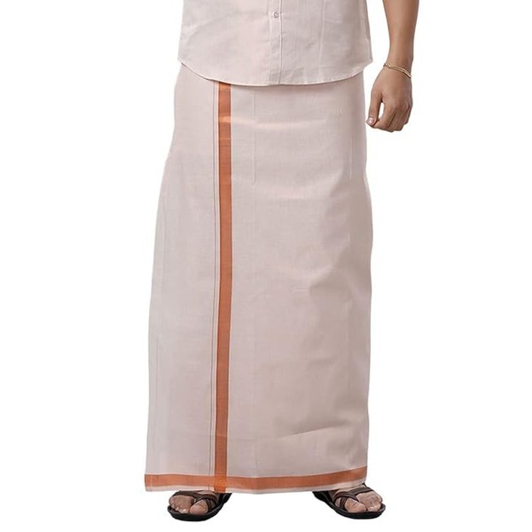 Kolakeer™ Men's Tissue Cotton Dhoti with Kasavu Zari Border -