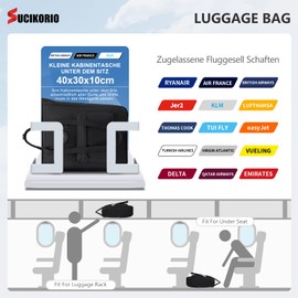 SUCIKORIO 40x30x10cm Lufthansa Travel Backpack Underseat Cabin Bag 3 in 1 Carry On Hand Luggage British Airways Waterproof Oxford Travel Rucksack Cabin Size for Plane with 14 Inch Laptop Compartment