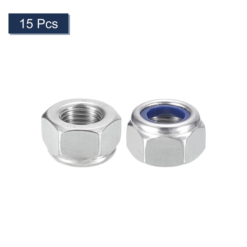 sourcing map 15Pcs M14x1.5mm Nylon Insert Hex Lock Nuts, 304