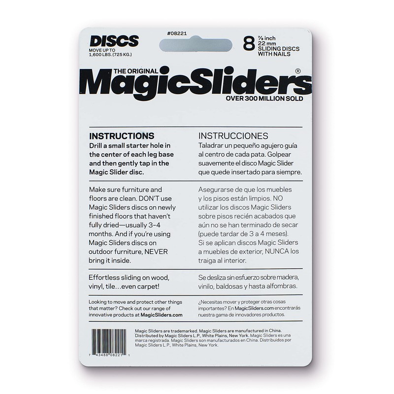 MAGIC SLIDERS L P 8221-7/8" Reusable Furniture Sliders | Heavy-Duty