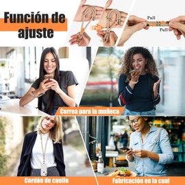 4 Piezas Correa para Celular,Colgante para Teléfono,Parches de Correa,Cordón Ajustable Quik catch Lanyard,Correa de Mano Universal para Teléfono, 4 Piezas, Cordón Negro con Detalles Dorados