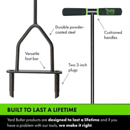 Yard Butler Yard Butler ID-6C Manual Lawn Coring Aerator - Grass Dethatching Turf Plug Core Aeration Tool - Grass Aerators for Small Yards - Loosen Compacted Soil - Gardening Hand Tools - Gray, 37 Inches