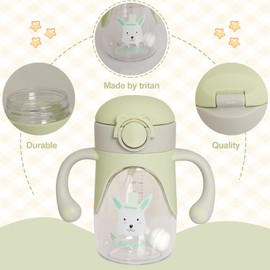 Bunnytoo Sippy Cup with Straw for Babies 6m+ 12m+ Toddler Trainer Handles Tritan BPA Free Leak-Proof Soft Spout Training Bottle with Calibration Little Boys & Girls,280ml Grass Green
