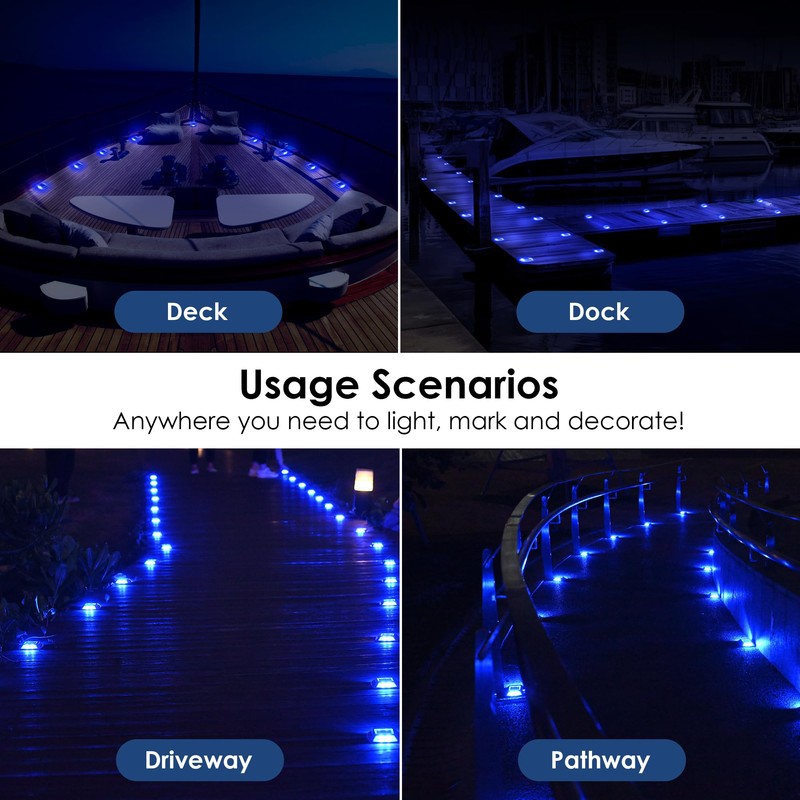 Solar Driveway Lights 16-Pack - 4 LED IP68 Waterproof Marine