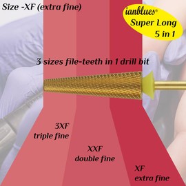 ianblues 5 in 1 Nail Drill Bit Super Long Edition Efile of Drill Machine Design for Extension Nails Fake Acrylic Nails and Normal Nail Gels Nail Techs Professional E-File (Extra Fine -XF)