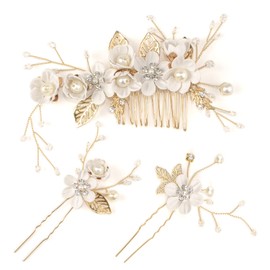 HUAZONTOM Hair Ornament, Hair Accessories, Adult, Japanese Style Hair Clip, Headdress, 3-piece Set, Pearl, Flower, Hairpin, Kimono, Yukata, Recitals, Coming of Age of Coming of Age Ceremonies, Graduation Ceremonies, Weddings, Weddings, Japanese Style Acc