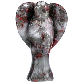 Nupuyai 3" Africa Bloodstone Guardian Love Heart Crystal Angel Statue, Carved Pocket Angel Figurine Spiritual Healing Stone Ornament for Home Office Decor