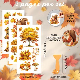 beinkmake 3 Sheets Autumn Rub on Transfers for Crafts and Furniture 12×6inch Fall Pumpkin Harvest Squirrels Furniture Transfer Stickers for Wood Cabinet Dressers Home Decor