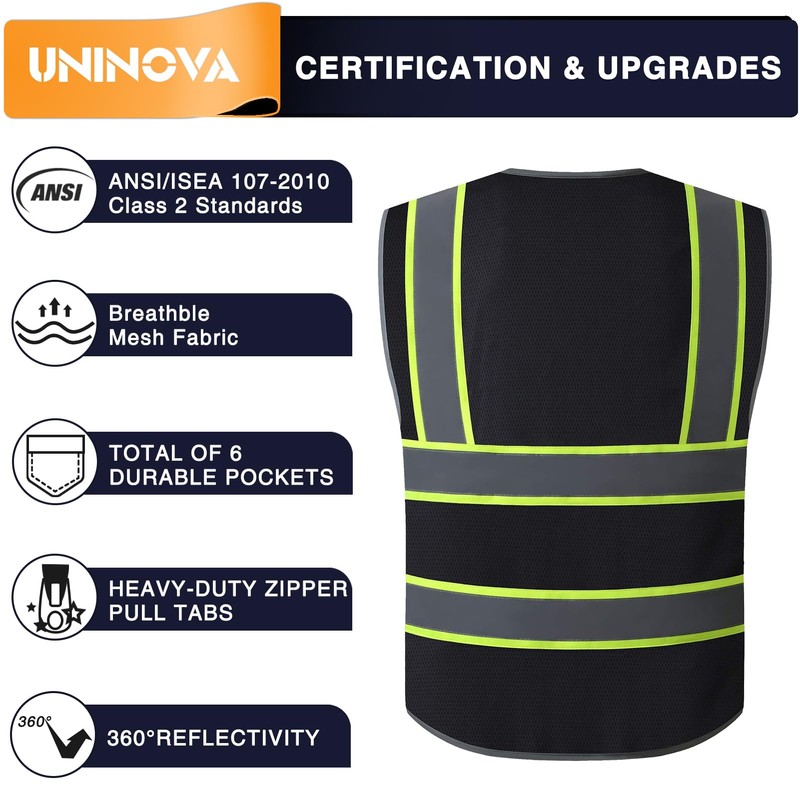 UNINOVA High Visibility Safety Vest - Multi Pockets Reflective Mesh