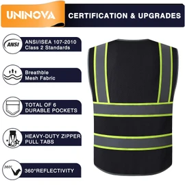 UNINOVA High Visibility Safety Vest - Multi Pockets Reflective Mesh Breathable Workwear, ANSI/ISEA Standards (4X-5X, Black Mesh-02)