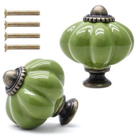 Cionyce 12 Pack Sage Green Pumpkin Knobs Ceramic Cabinet Knobs Retro Dresser Vintage Drawer Pulls for Vanity, Closet