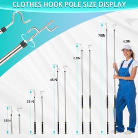 Frebuta Clothes Hook Pole for Closet,32 to 80In Truck Cargo Recovery Bar Long Handle with 2 Hooks Hanging Birdfeeder and Wind Chime Stainless Steel Tube for Home Outdoor Decorate (Black Yellow)