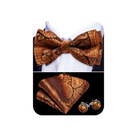 Barry.Wang Men's Paisley Silk Pre-tied Bow Tie Set Pocket Square and Cufflinks for Weddings and Formal Events