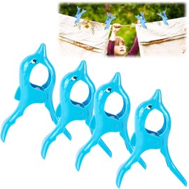 Norhogo Pack of 4 Dolphin Beach Chair Towel Clip, Lounger Large Beach Towel Clips for Beach Towel, Super Windproof for Towel Clip, Blue