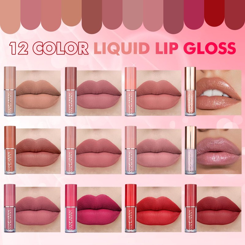 Hongyans Lipstick Set 12 Colours Waterproof Lip Gloss Liquid Matte