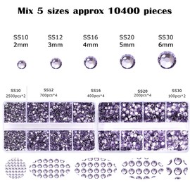 10400PCS Crystal Purple Resin Flat Back Rhinestones, Round Non-Hotfix Jelly Nail Gems Rhinestone with Tweezer and Picker Pencil for Crafts Tumblers Nail Art & DIY Decoration