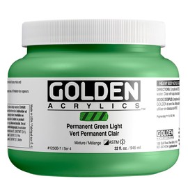 Heavy Body Acrylics by GOLDEN, Permanent Green Light, 32 fl. oz. Jar, Professional Acrylic Paint, Semi-Opaque