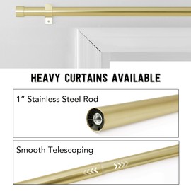 StangH Brass Curtain Rod for Windows, 1 Inch Diameter Adjustable Telescoping Curtain Rod with Classic Cylinder Finials for Living Room Kitchen Closet Patio, 28-48 inches, Brass Gold