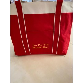 RED CANVAS BAG , CANVAS COLOR ROJO,with trademark logo
