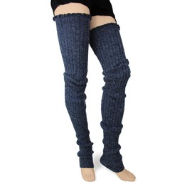 Foot Traffic Women's Cable-Knit Leg Warmers (Denim, Super Long)