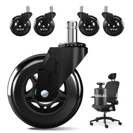 3" Office Chair Wheels Replacement, Roller Blade Wheels - Set of 5, 880LBS Heavy Duty, Noiseless & Rolling Casters (Hardwood/Carpet/Tile), Universal Fit Most Desk & Gaming Chairs, Classic Black