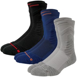 Dress Cici Half Crew Cushioned Basketball Socks, Polycotton Quarter Athletic Sock for Men (3 Pack: Black+Navy+Grey)