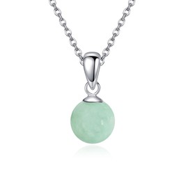 HUKKUN Moss Agate/Rose Quartz/Limar/Amethyst/Jade/Opal Ball Necklace Sterling Silver Natural Gemstone Beads Pendant Necklace Gemstone Jewellery for Women, Sterling Silver