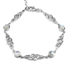 Silvershake Natural Moonstone 925 Sterling Silver Celtic Knot 7 to 8.5 Inch Adjustable Bracelet