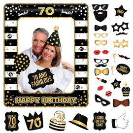 70th Birthday Decorations Girls Boys,Black Gold Inflatable Selfie Frame&34Pcs 70th Birthday Photo Booth Props,Giant Inflatable Party Photo Booth Frame for Ladies Men 70th Birthday Party Decorations