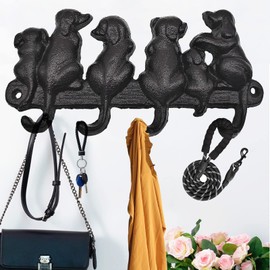 Hallocool Cast Iron Key Holder for Wall Key Hooks Rack Key Hanger Key Hooks for Hanging Dog Leash Wallet Belt Umbrella Towel Bag Clothes (Black Dog Family)