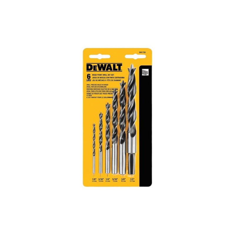 DEWALT Drill Bit Set, Brad Point, 6-Piece (DW1720) , Black