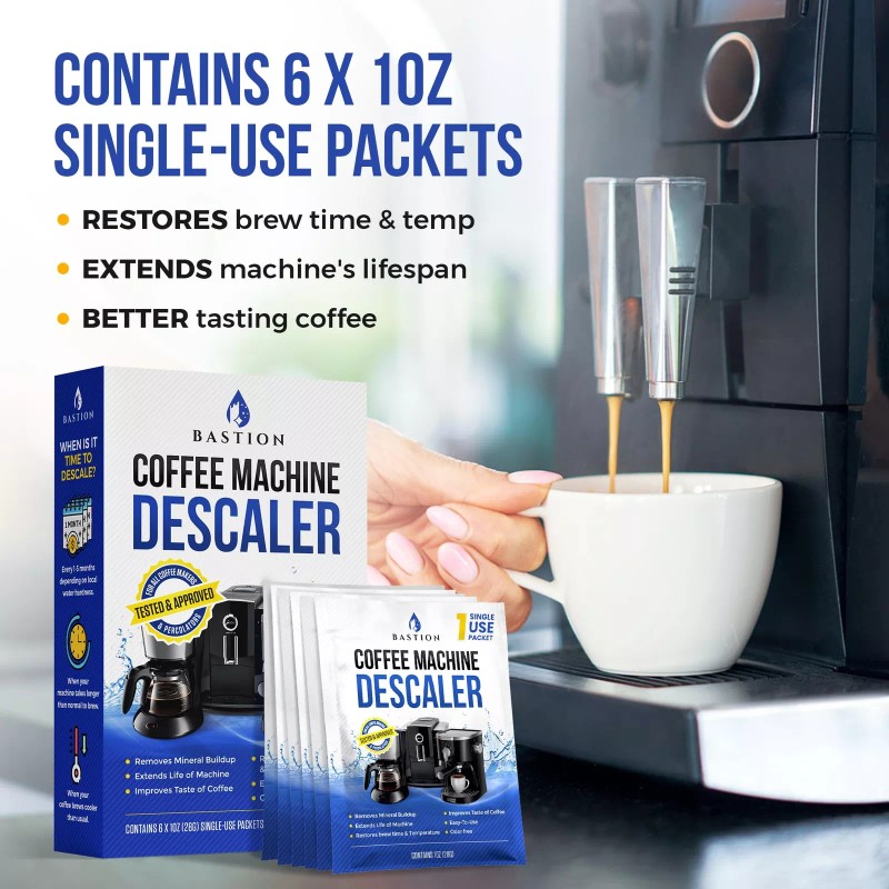 Bastion Descaling Powder Solution (6-Uses) Coffee Machine Descaler Cleaner