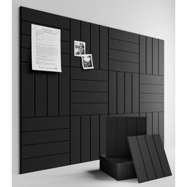 Fluxynara Felt Bulletin Board Tiles Large 48" x 36" Cork Board Alternative-12 Pack with 70 Adhesive Tabs, Thick Slat Wall Panels for Office Decor, Push Pin Board Wall Organizer Alternative -Black