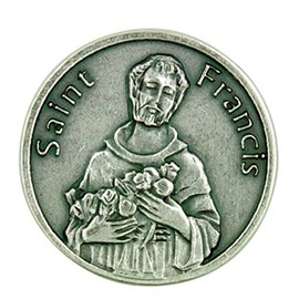 Patron of The Environment Saint St Francis Silver Tone Pocket Token with Prayer