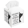Black Cat Tissue Box Cover, Welcome to The Bathroom, Square