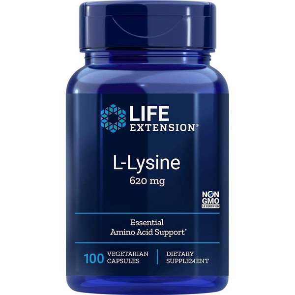Life Extension L-Lysine 620 mg - Promotes Healthy Nitrogen Balance – Gluten-Free – Non-GMO – Vegetarian – 100 Vegetarian Capsules