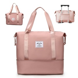 Crazy Bean Travel Duffle Bag Weekond Overnight Bags for Women Large Carry On Bag Expandable Sports Gym Bag with Trolley Sleeve for Vacation Shopping(Pink)