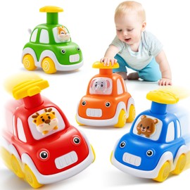 TooyBing Press and Go Car Toys for Toddlers 1-3, 4 Pack Animal Baby Car Toys for 1 2 Year Old Boy, Push Go Friction Vehicle Toys for Infants 12-18 Months, One First Birthday Gifts for Boys Girls