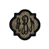 Custom Embroided Name Tag Iron On Patch-Quatrefoil Script Monogram-Gold Glitter/Black
