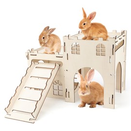BWOGUE Extra Large Wooden Bunny Castle Hideout Split Balcony for Indoor Bunnies, Multistory Climbing Tower Hideout with Stairs, Ventilated Sturdy House for Rabbits Guinea Pigs and Chinchillas