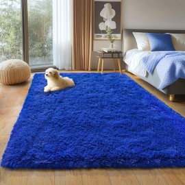 plumlik Blue Fluffy Area Rug for Bedroom, 4x5.9 Feet Shag Rugs for Living Room, Kids Room, Boys Room and Nursery, Soft and Comfy, Fuzzy Carpet for Teen Dorm Home Decor Aesthetic, Upgrade Non Slip