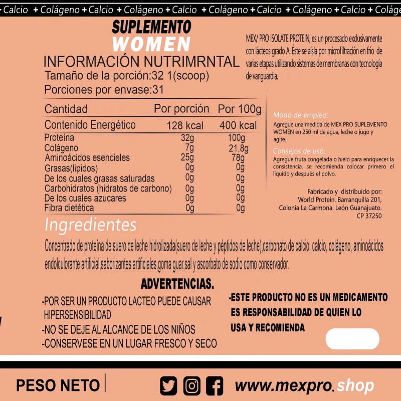Mex/pro Suplemento Women 1 Kg Varios Sabores 31 Porciones