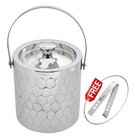 Kosma Limited Edition Designer Double Wall Ice Bucket Stainless Steel with Ice Tong - 1.5 Litre | Ice Cube Buckets