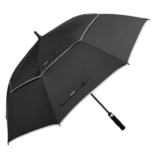 G4Free 68 Inch Automatic Open Golf Umbrella with Reflective Stripe Extra Large Oversize Double Canopy Vented Windproof Waterproof Stick Umbrellas (Black)