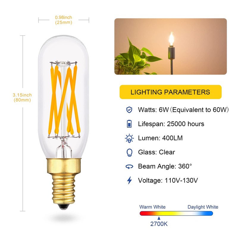 EQ Lighting Vintage Dimmable T6 LED Bulb, 60W Equivalent/6 Watt,