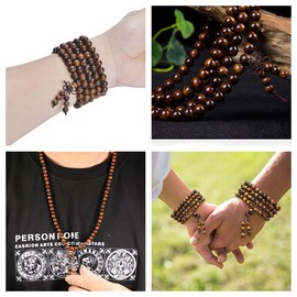 Kuesn 8mm 108 Mala Prayer Beads Bracelet Natural Wood Tibetan Buddhist Buddha Meditation Bead Necklace Bracelet (Deep coffee)