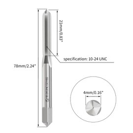 Skweawert 5 Pcs No 10-24 UNC Thread Tap Right Hand HSS 6542, Machine Tap Uncoated 3 Straight Flutes H2 Tolerance Grade No 10x24 UNC