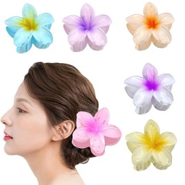Ling & Bai 6Pcs Flower Hair Clips, Nonslip Hawaiian Flower Claws Strong Hold Beach Hair Jaw Clip for Women and Girls (Pink, Blue, Orange, Yellow, Purple White, Purple)